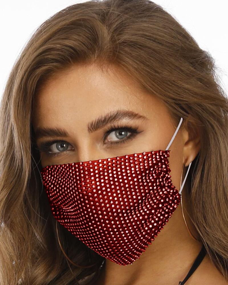 

Rhinestone Breathable Mouth Mask Washable And Reusable, Wine red