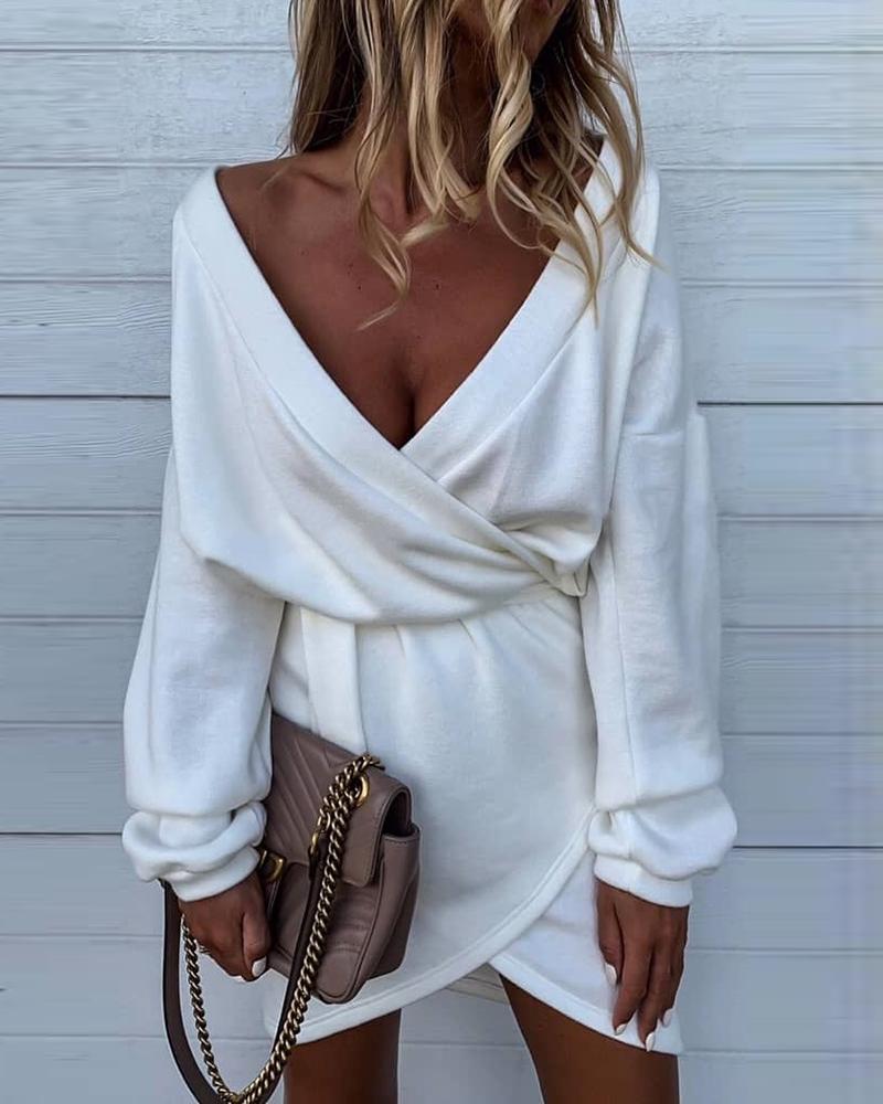 

V-Neck Tied Detail Wrap Dress, White