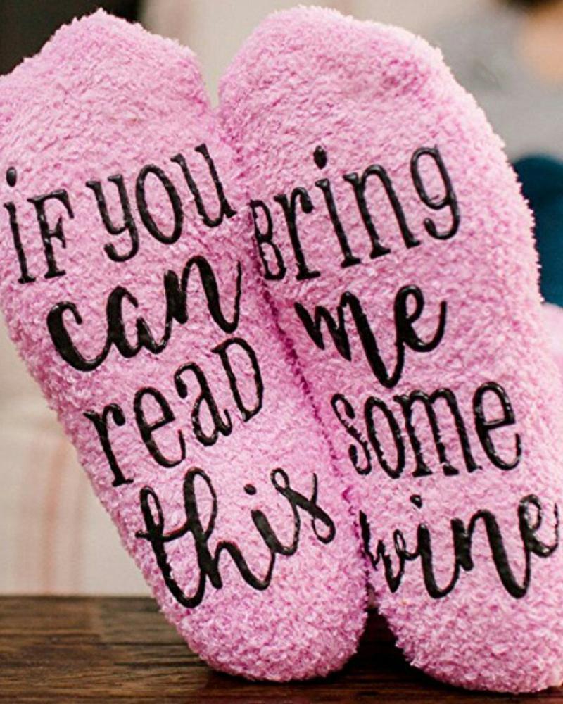 

1Pair Funny Letter Print Crew Socks, Pink