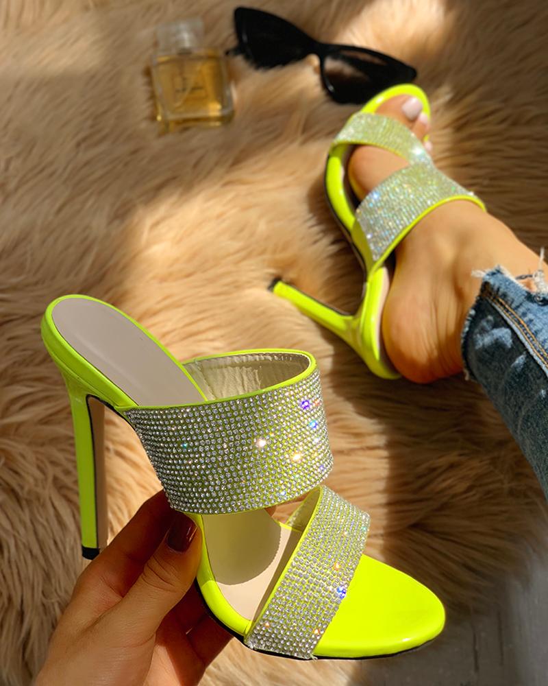 

Double Band Rhinestone Thin Heels, Green