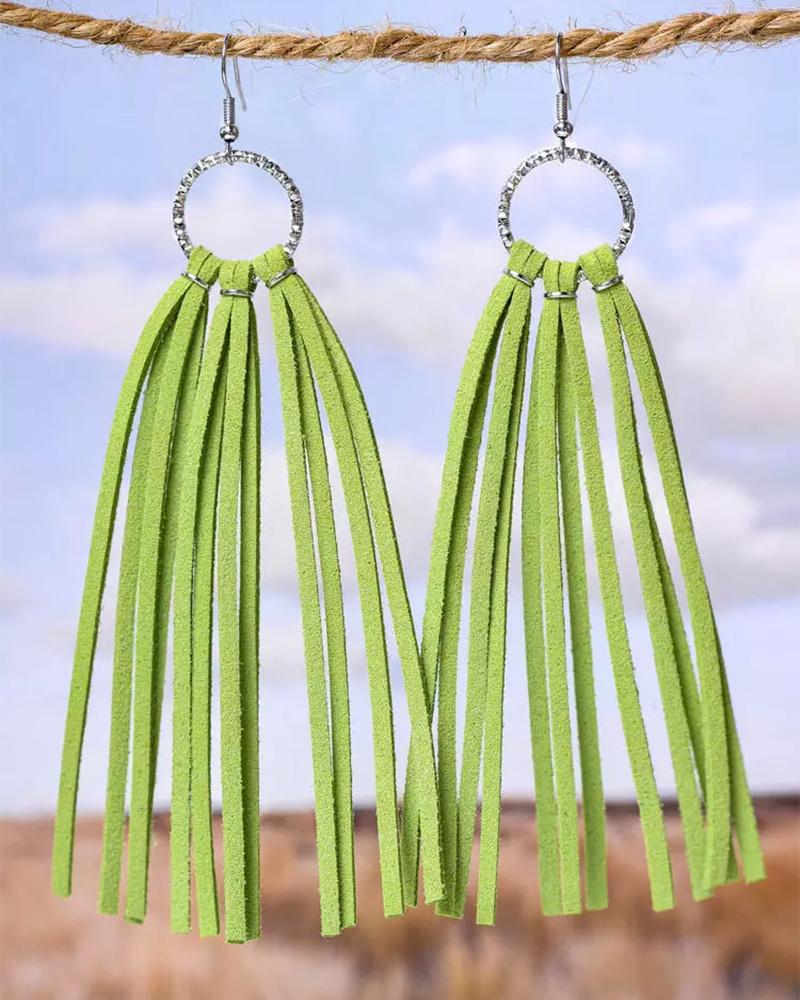 

1Pair Tassel Design Hollow Out Hook Earrings, Green