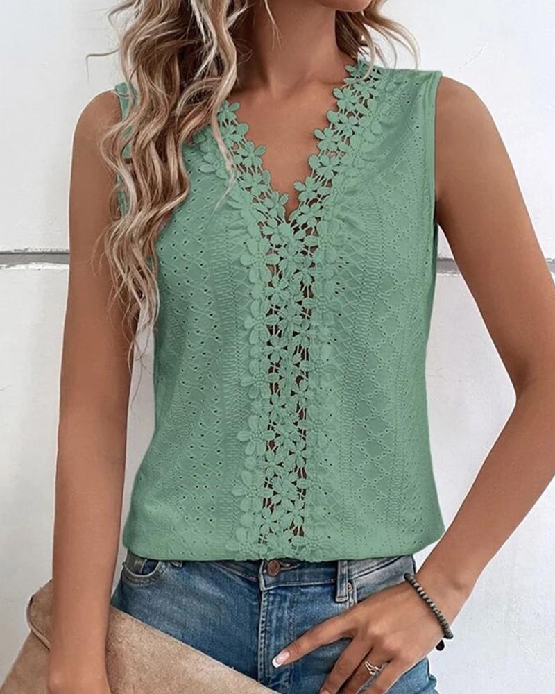 

Lace Patch Casual Tank Top, Green