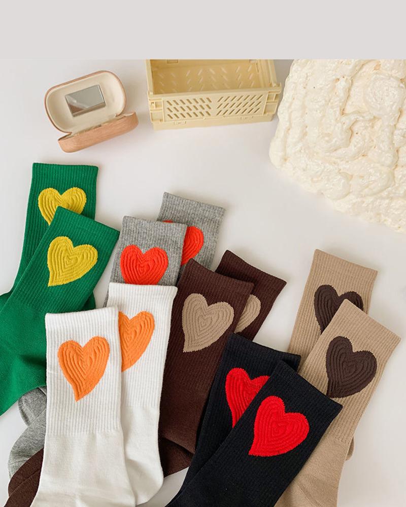 

1Pair Heart Pattern Warm Socks, Khaki