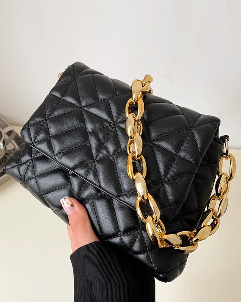 

Quilted Chain Strap Flap Shoulder Bag, Black