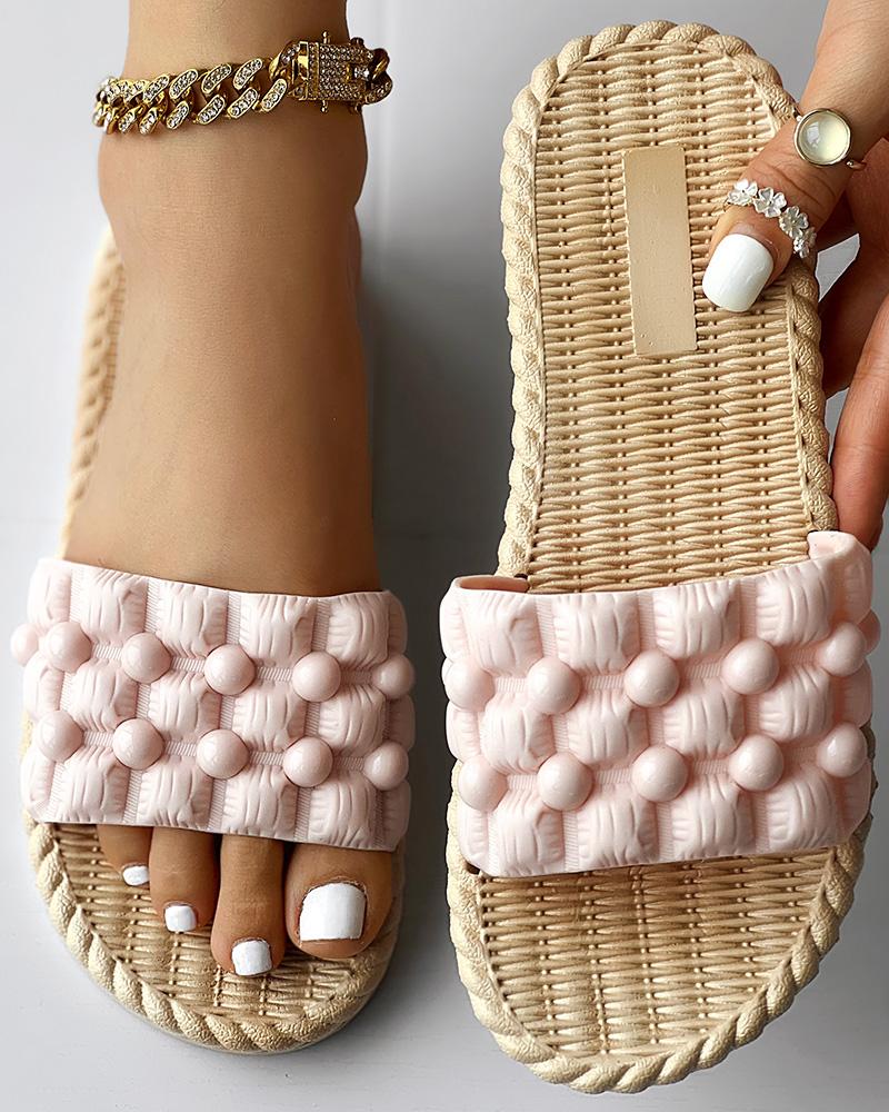 

Beaded Round Toe Summer Slippers, Pink