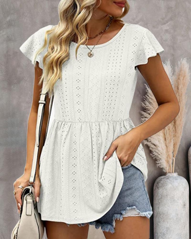 

Patchwork Hollow Out Open Back Peplum Top, White