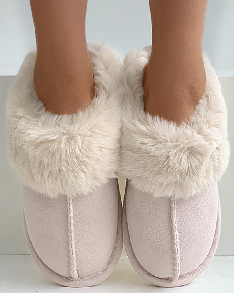 

Stitch Detail Warm Slippers, Beige