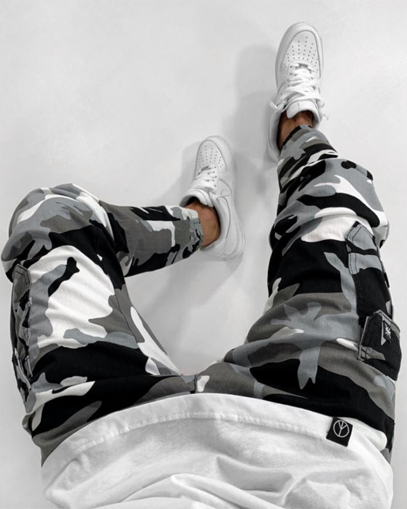 

Camouflage Print Cargo Pants With Pockets, Camoflage