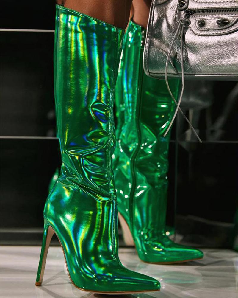 

Point Toe Zipper Design Martin Boots, Green