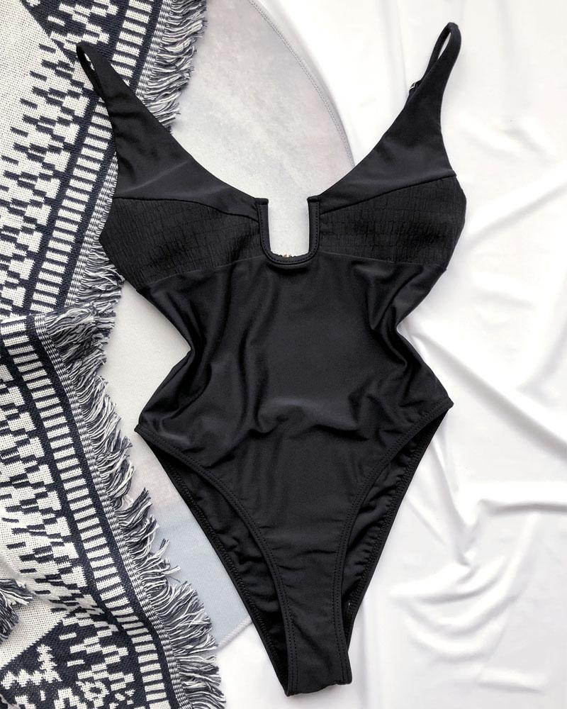 

Cutout Back Padded One-Piece Swimsuit, Black