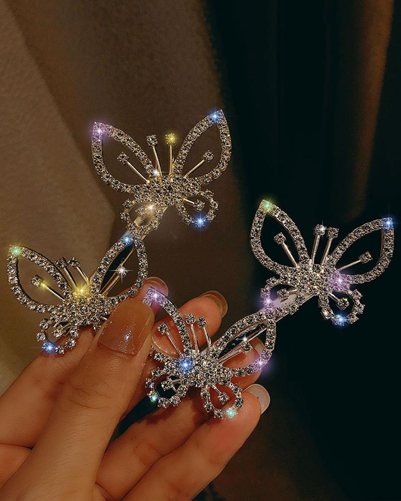 

Rhinestone Decor Butterfly Pattern Hair Clip, Gold