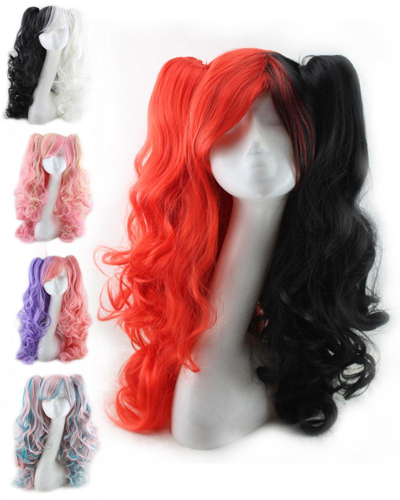 

Natural Looking Long Curly Hair Wig Two Tone Lolita Synthetic Wigs With Bangs Halloween Party Cosplay Wigs, Red