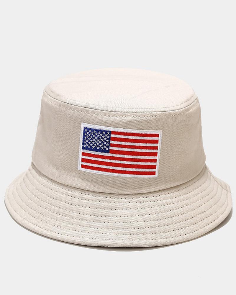 

1pc Independence Day Flag Pattern Sun Bucket Hat, Beige
