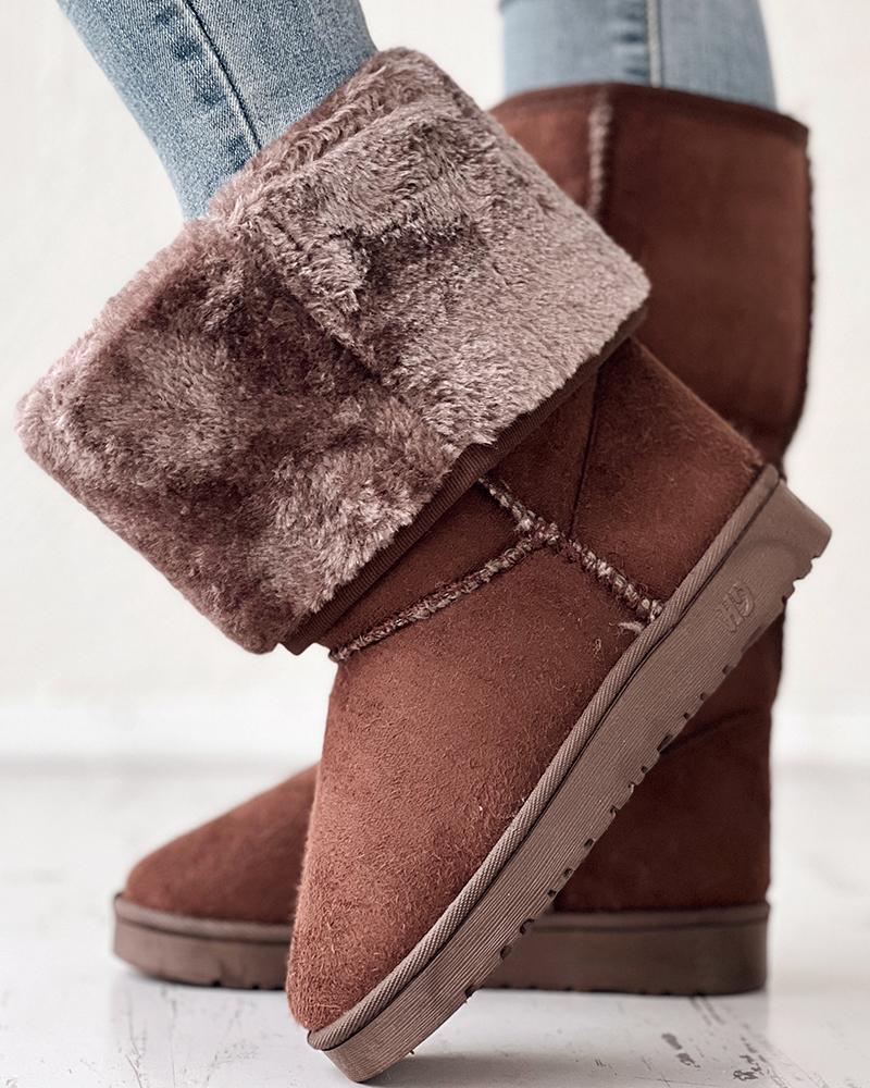 

Contrast Piping Lined Snow Boots, Coffee
