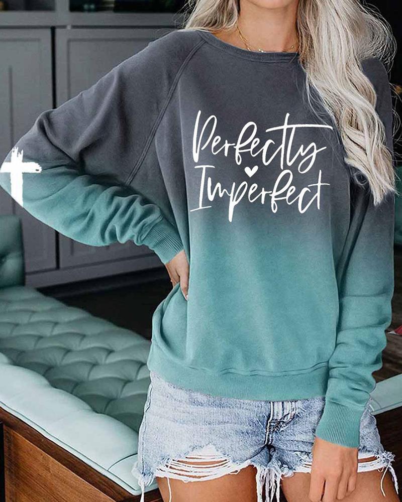 

Ombre Letter Print Raglan Sleeve Sweatshirt, Green