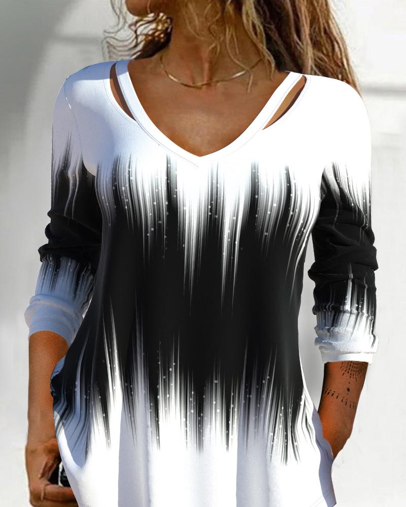 

Ombre Long Sleeve Cutout Top, White