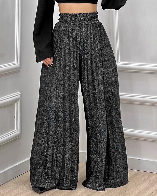 

High Waist Pleated Wide Leg Pants, Dark grey