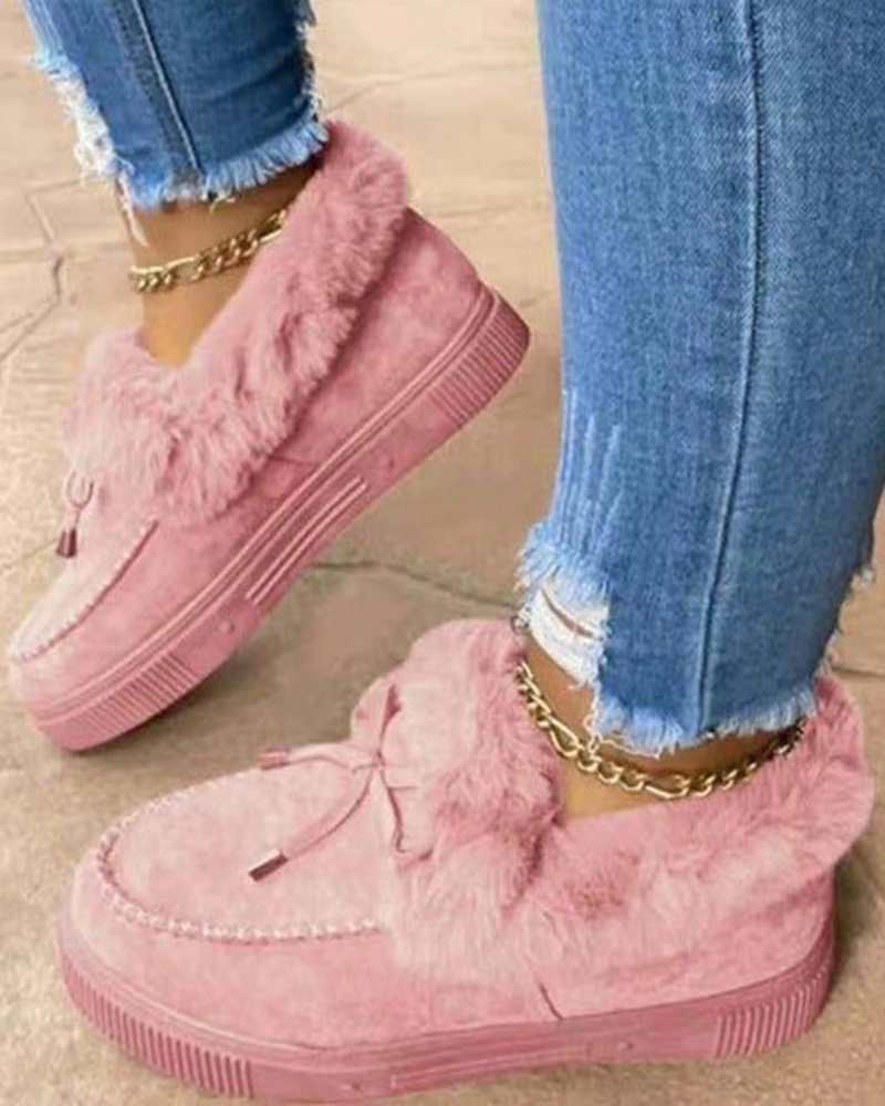 

Tied Detail Fuzzy Trim Lined Snow Boots, Pink