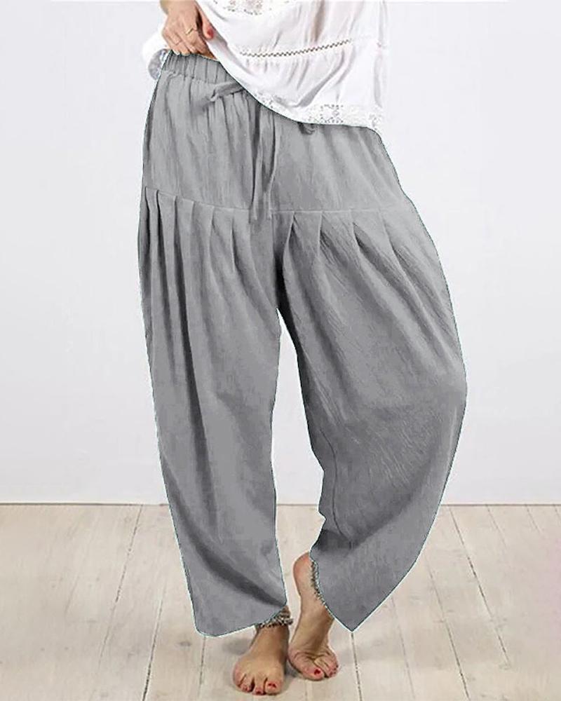 

Ruched Drawstring High Wasit Pants, Gray