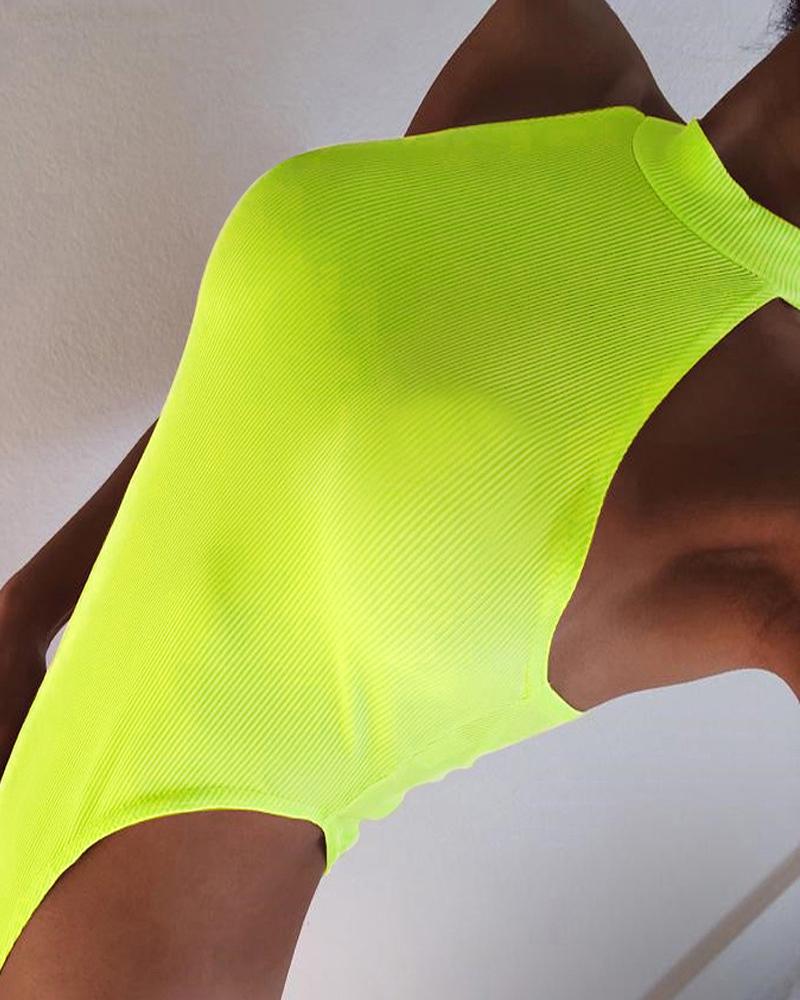 

Halter Cutout Sleeveless Skinny Bodysuit, Yellow