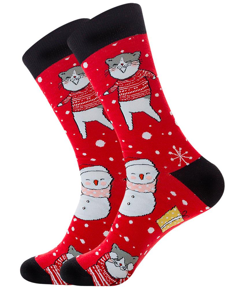 

Christmas Mixed Print Men Socks, Red
