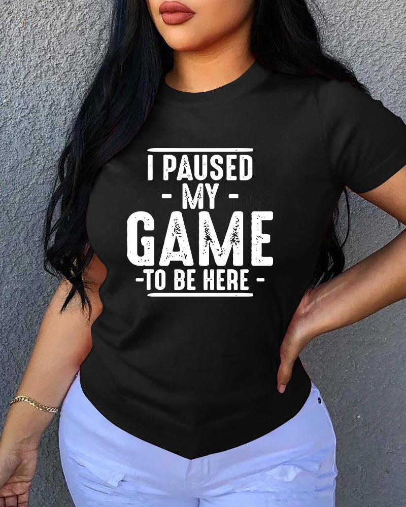 

Letter Print O Neck Short Sleeve T-Shirt, Black