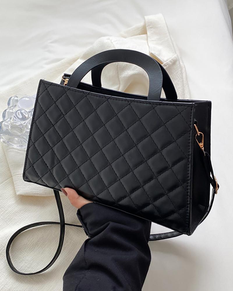 

Quilted Top Handle Square Bag, Black