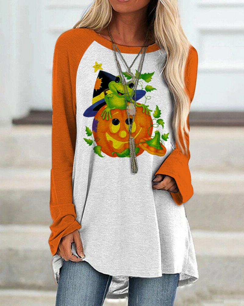 

Halloween Graphic Pumpkin Print Long Sleeve Top, Style2