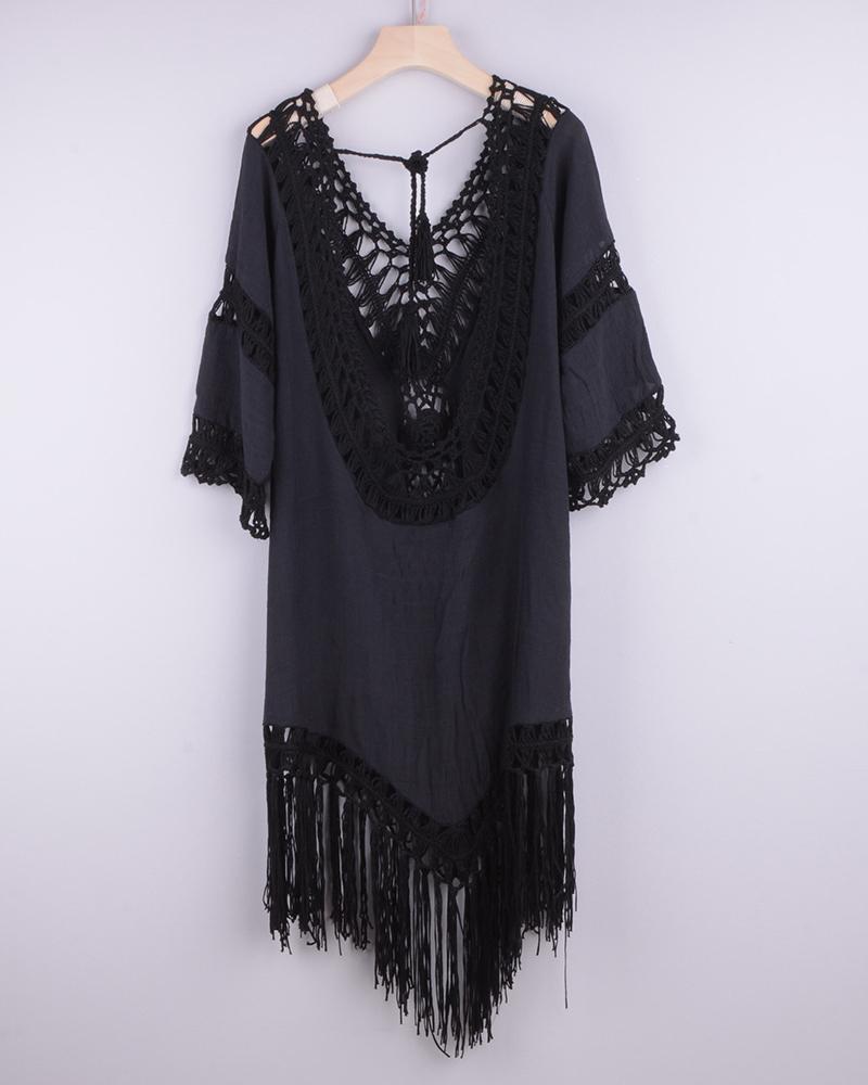 

Braided Tassel Design Backless Cover Up Dress, Black