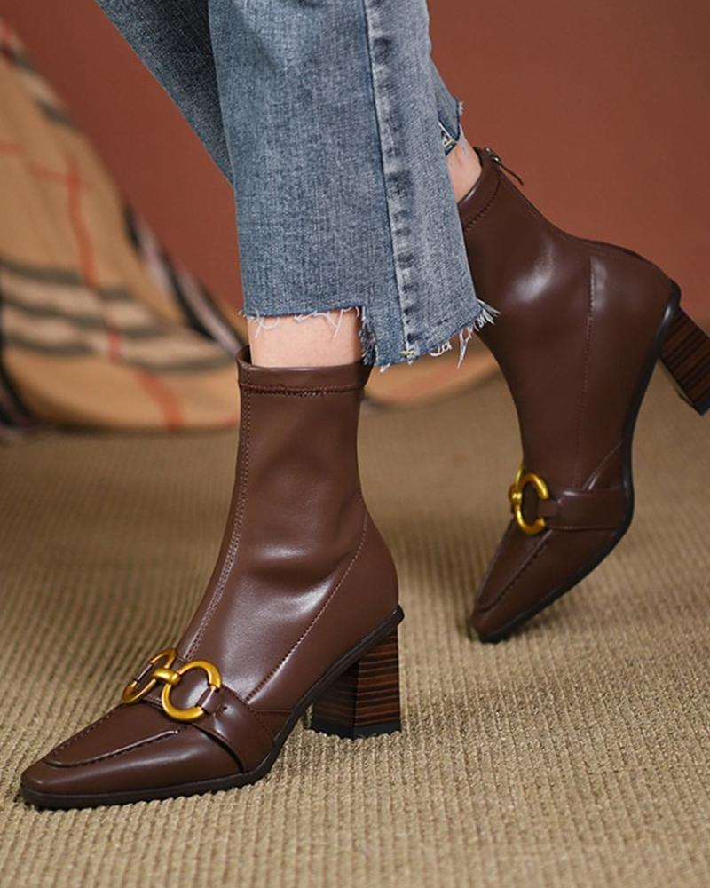 

Metal Buckled Square Toe Chunky Botts, Brown
