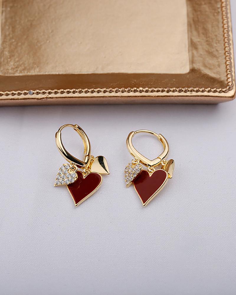 

Rhinestone Decor Vintage Heart Hoop Earrings, Red