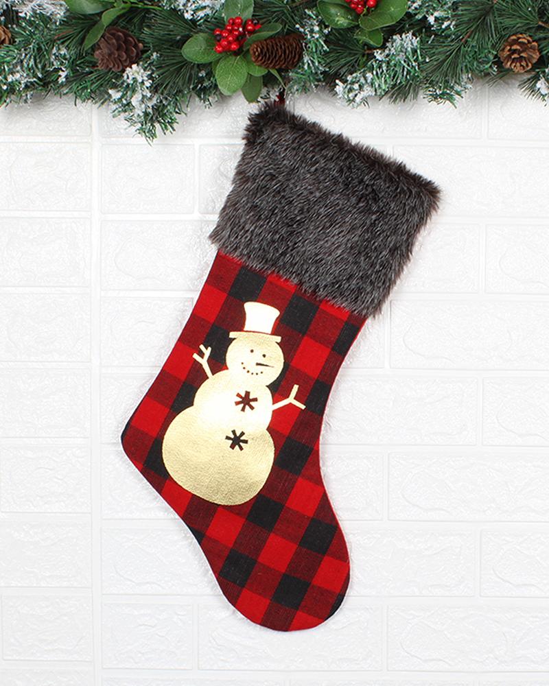 

Christmas Grpahic Print Metallic Stockings Fluffy Trim Xmas Tree Hanging Ornaments, Style2