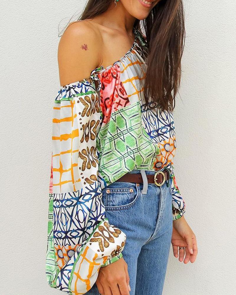 

All Over Print One Shoulder Top, White