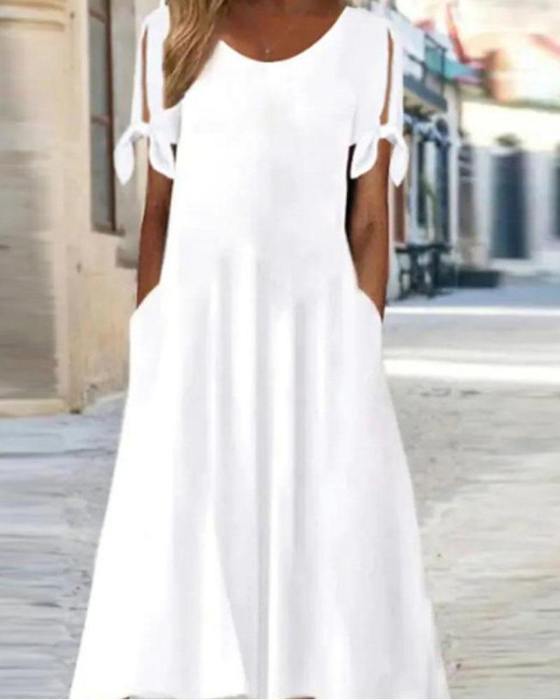 

Cold Shoulder Tied Detail Casual Dress, White