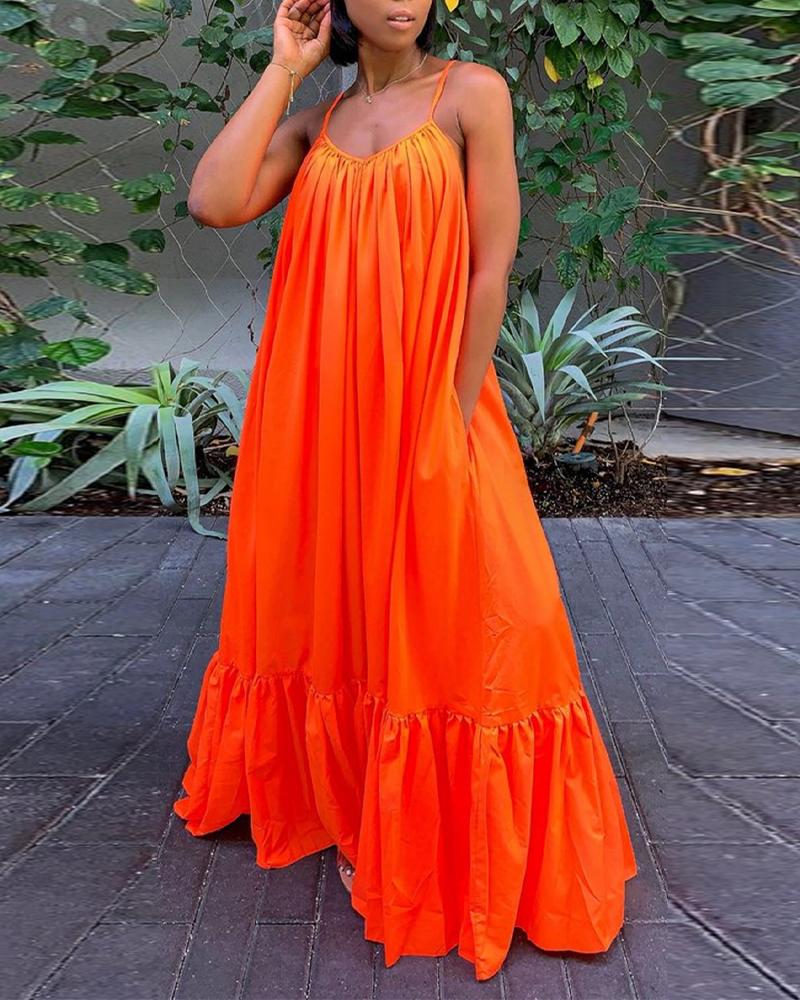 

Plus Size Pocket Design Ruched Maxi Swing Dress, Orange