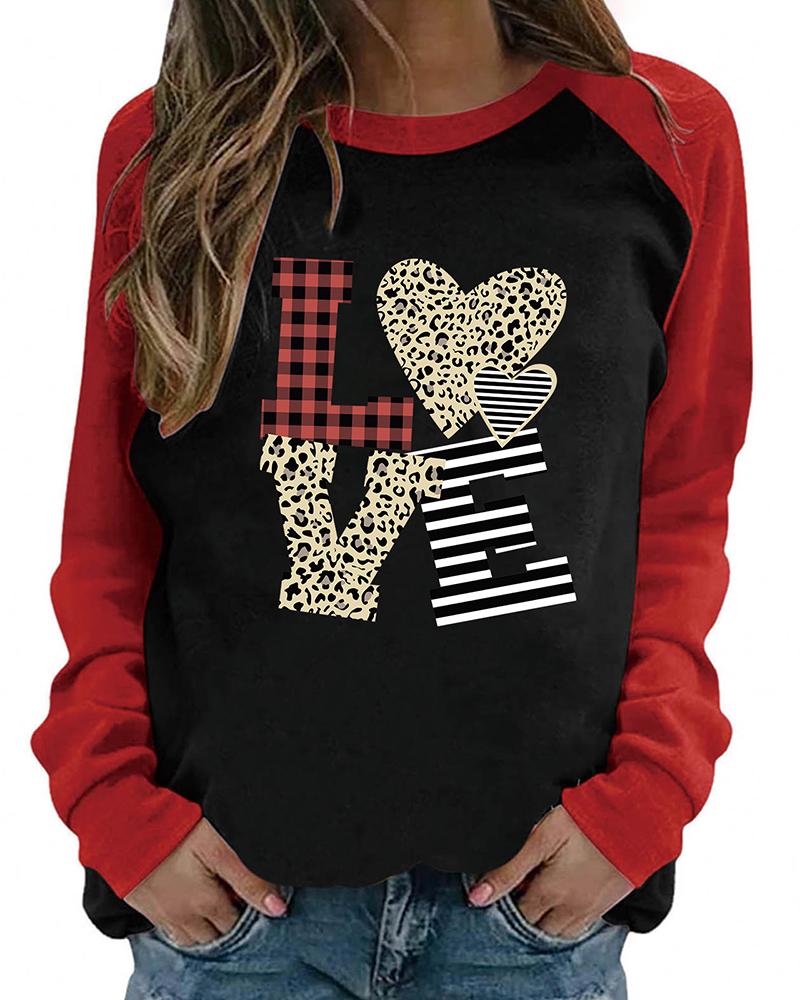 

Valentine' Day Long Sleeve Heart Print Colorblock Top, Style3