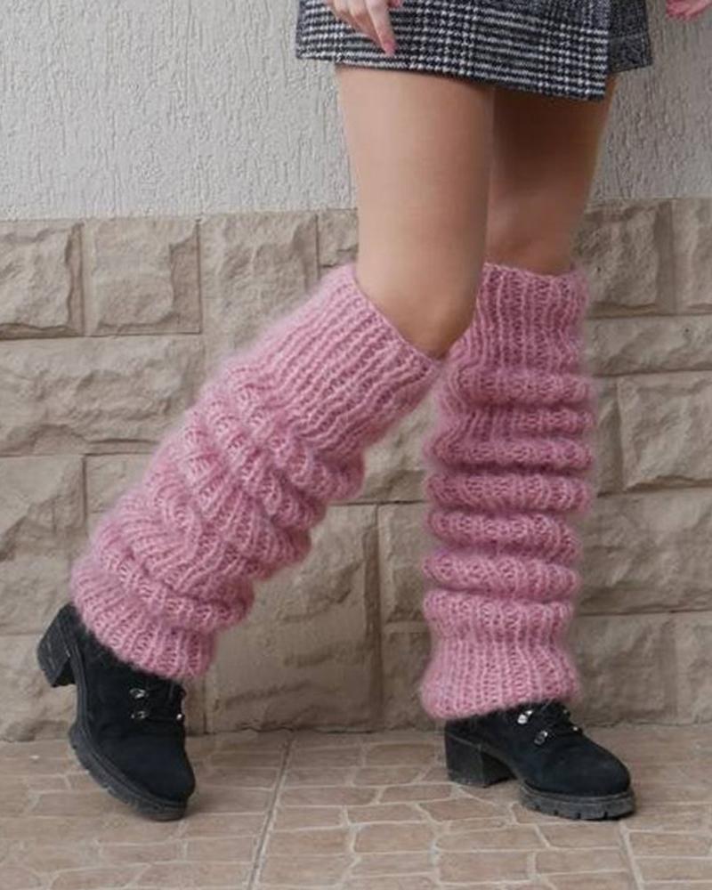 

1Pair Chunky Knit Leg Warmers Winter Warm Footless Long Boot Socks, Pink