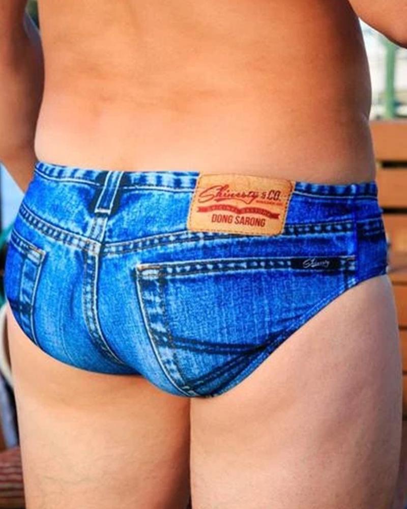 

Jeans Patterns 3D Print Slim High Elastic Briefs Swimwear Underwear, Dark blue