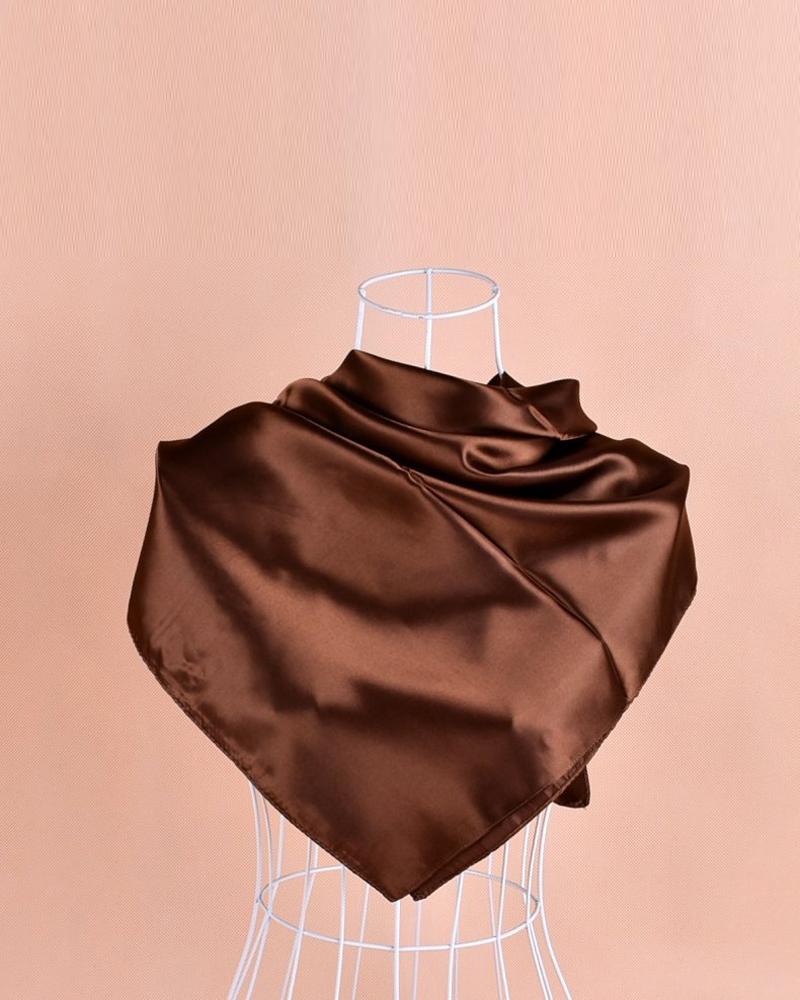 

Plain Satin Square Scarf Headband, Coffee