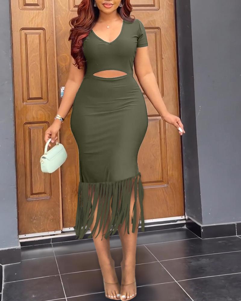 

Tassel Design Cutout Bodycon Dress, Army green