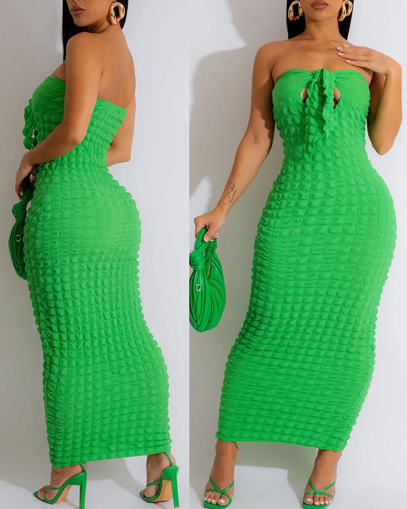 

Bandeau Tied Detail Bubble Textured Maxi Dress, Green