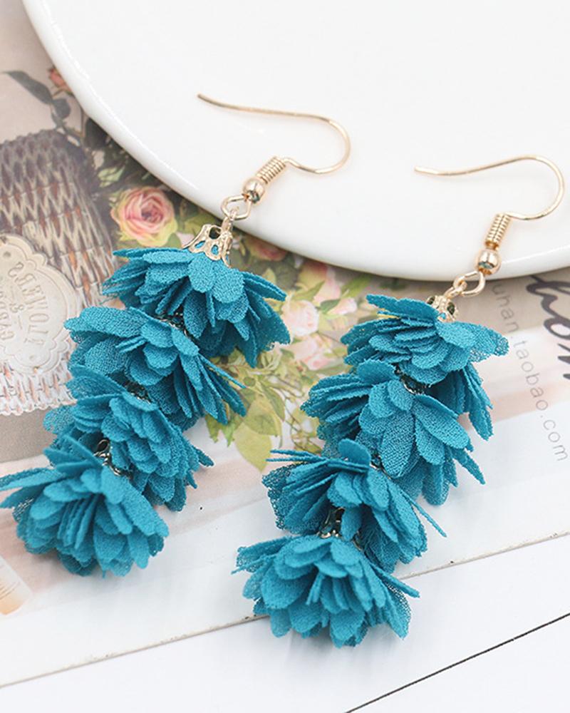 

1Pair Layered Flower Shaped Bohemian Drop Earrings, Turquoise blue