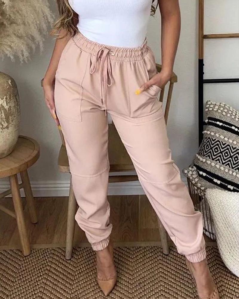 

Pocket Detail Drawstring Cuffed Pants, Pink