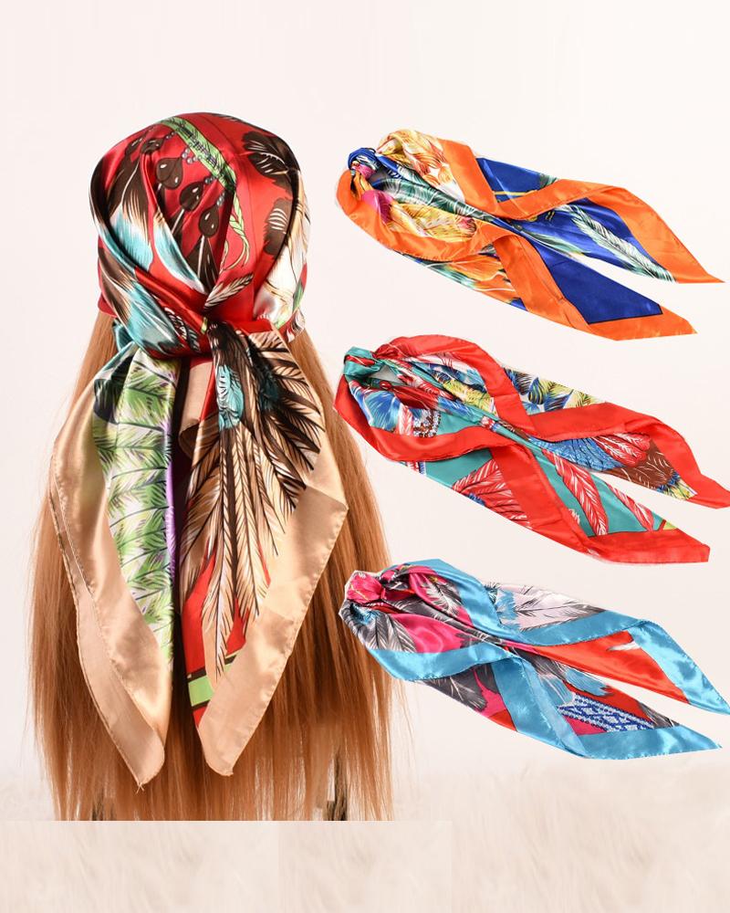 

Vintage Plants Print Satin Square Scarf Headband, Khaki