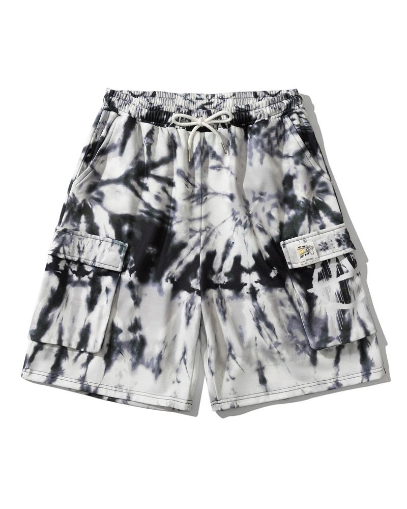 

Tie Dye Print Loose Short Pants, Gray