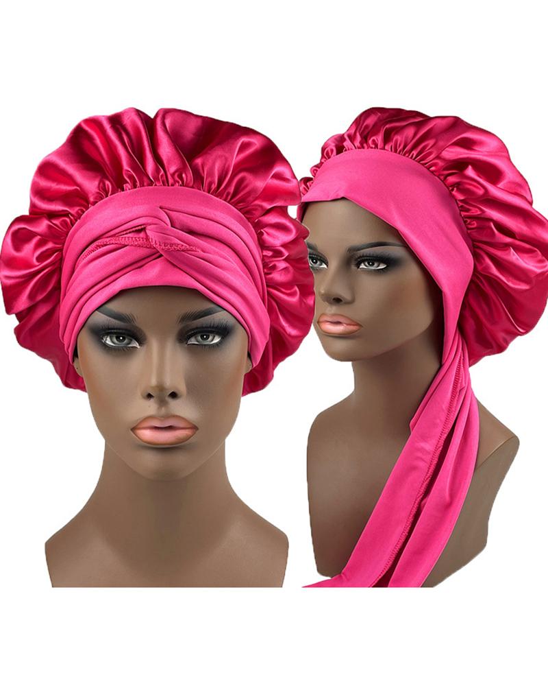 

1pc Night Sleep Cap Tie Band Hair Wrap Satin Bonnet For Curly Hair Care, Hot pink