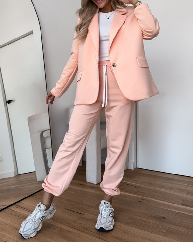 

Shawl Collar Long Sleeve Blazer and Drawstring Pants Set, Orange