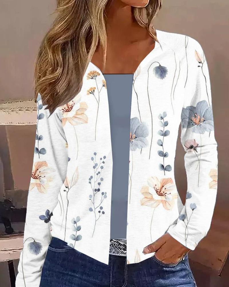 

Floral Print Asymmetrical Neck Fake Two Piece Top, White