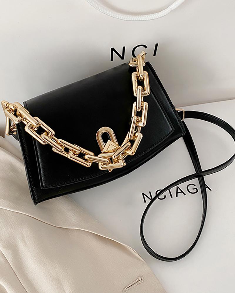 

Vintage Plain Chain Handle Crossbody Bag, Black