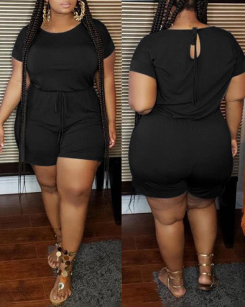 

Plus Size Short Sleeve Tied Detail Romper, Black
